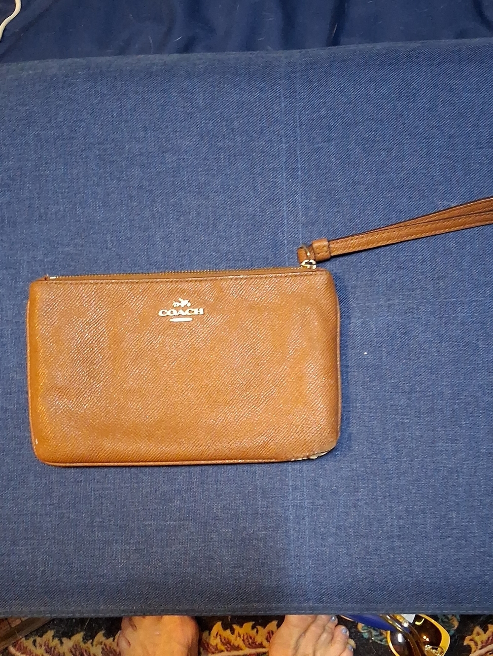 Coach Tan Leather Wristlet Pouch with Detachable Strap